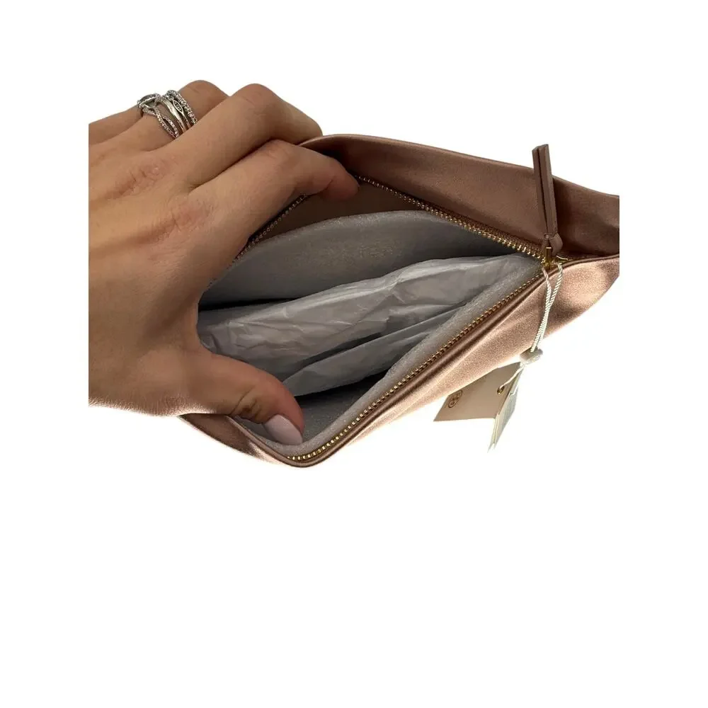 Tory Burch Eleanor Satin Knotted Bow Clutch Shell Pink Women's Evening Bag OS